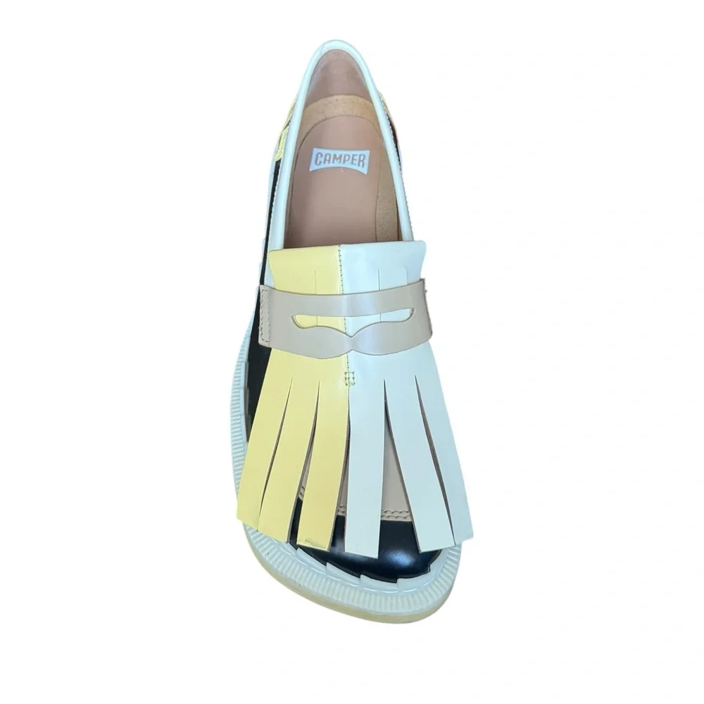 Camper Two-Tone Yellow, Black & Cream Kiltie Loafers - Picture 7 of 15